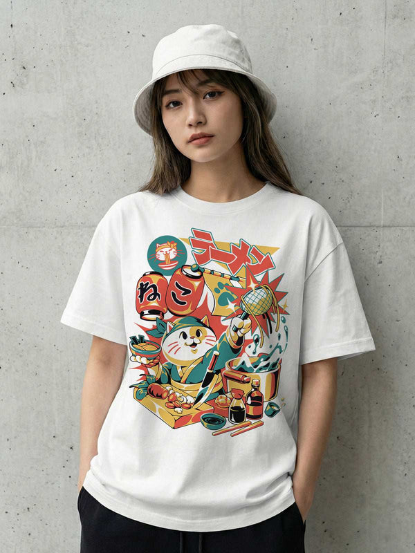 T-shirt Graphique Sushi Dragon - Coton, Manches Courtes, Col Rond, Neuf Avec étiquettes